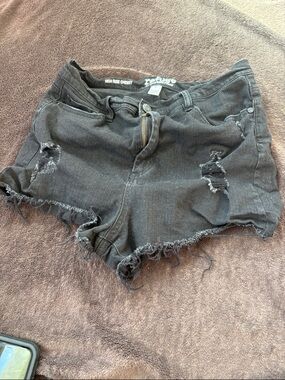 refuge Black Frayed High-Rise Distressed Jean Shorts